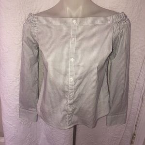 Express Off Shouder Stripe Button Down Blouse S